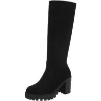 Ital-Design Kniehohe Damenstiefel mit stabilem Absatz für Herbst/Winter High-Heel-Stiefel (90109887) Blockabsatz Stiefel in Schwarz