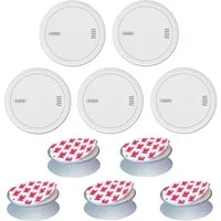 ABUS Rauchmelder PREFIRA 10 - mit 10-Jahres-Batterie - 5er Set + Magnetpads Rauchmelder (zertifizierter Rauchwarnmelder mit großer Prüftaste & Fehlalarm-Schutz)