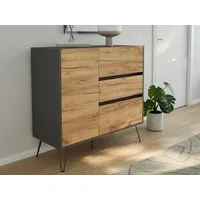 Magnolia Home Sideboard Sideboard Yako XL 100cm 3 SoftClose 1 Tür Grafit/Eiche Front