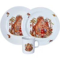 L.E.R.D.93 Kindergeschirr-Set Kindergedeck 3-tlg. Porzellan, buntes Märchenmotiv "Hänsel & Gretel", Porzellan, Wunderschönes buntes Märchenmotiv "Hänsel & Gretel"