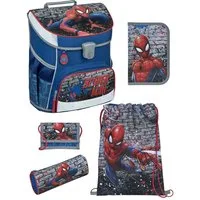 Scooli Schulranzen Campus Fit Spiderman Schultasche ab der 1. Klasse (Grund-Set, 5-tlg., mit gefüllter Federmappe, Turn- & Brustbeutel), mit Brustgurt, 980 Gramm leicht, 18L Volumen