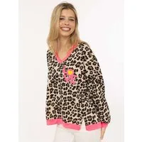 Zwillingsherz Sweatshirt "Neon Leo" V-Neck, auffälliges Leopardenmuster, Bündchen Neonfarben, LOVE Print