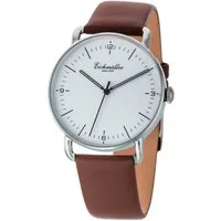 Eichmüller Quarzuhr Herrenuhr Slim Gehäuse, Weiß, Braun Lederband 40 mm 3030-04, – elegante Armbanduhr für Herren