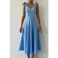 WOMAN VISION Midikleid Midi-langes ausgestelltes Kleid mit Schnürung und Trägern