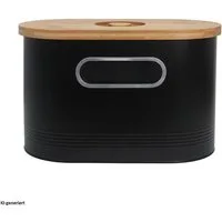 Neuetischkultur Brotkasten Brotkasten Schwarz mit Holzdeckel, Eisen, (Stück, 1-tlg., 1 Brotkasten), Brotbox Metall