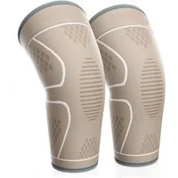 LA CUTE Kniebandage 2er Set für Damen & Herren, Kompression, Knieschützer, Sport, ACL (Kompressions-Kniebandage, Sport & Alltag, Unisex, links/rechts verwendbar, 2er Pack Haut-farbene Kniebandage für optimale Stabilität), Kniebandage Sport Alltag, li
