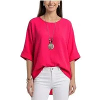 dy_mode Kurzarmbluse Damen Bluse Oversize Tunika Leichte Viskosebluse Oberteil Einfarbig in Unifarbe, High-Low Saum, mit passende Kette