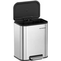 SONGMICS Mülleimer Küche, Treteimer mit Deckel, Softclose & Offenhaltefunktion, mit Inneneimer, breites rutschfestes Pedal, Stahl, 20 Liter