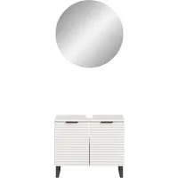 welltime Badmöbel-Set Litica, Breite 70 cm, hochwertige Rillenfräsung, Metallkufen, (2-St), best. aus.: Waschbeckenunterschrank, Spiegelschrank