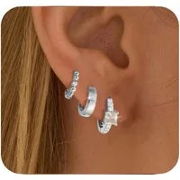 LuxusKollektion Creolen-Set 3 Paar Creolen Silber 925 Gold Damen Ohrringe Set 14K Vergoldet Mini