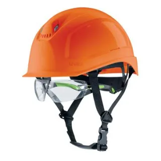 uvex pheos S-KR-IES Schutzhelm mit Kinnriemen - mit Schutzbrille - mit Lüftung - mit Drehradsystem orange 55 cm - 61 cm - 9772238