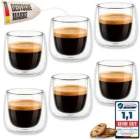 LAPRESO Espressoglas Doppelwandig Thermogläser Kaffeegläser Set 80 ml, 6-tlg., Borosilikatglas, 6er Set