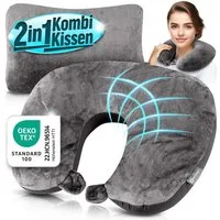 HEIMWERT Reisekissen Nackenkissen 1x, 31x21 cm, 1-tlg., Nackenhörnchen und Kissen in Einem (2in1)