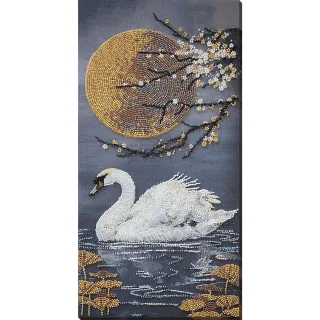 Perlen-Stickbild "Schwan", 20 x 40 cm