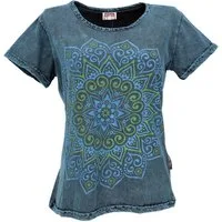 Guru-Shop T-Shirt Boho T-Shirt mit Mandaladruck, Stonewashed.. Festival, Ethno Style, alternative Bekleidung