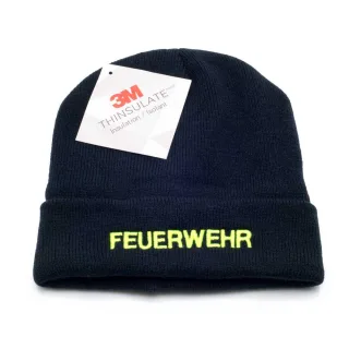 Premium Wintermütze | personalisierbare Strickmütze | Thinsulate Wärmeisolation | Marineblau mit Wunschtext | hochwertiger Tragekomfort | innen Vlies weiß 1-zeilig