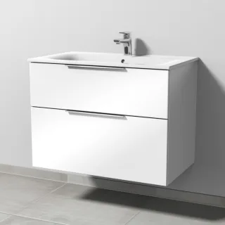 Sanipa 3way Waschtischunterbau zu Geberit Renova Plan Slim Waschtisch mit 2 Auszügen, Weiß-Glanz UF68778