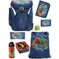 LEGO® Bags Schulranzen Explorer Lego Ninjago Schultasche Blau ab der 1. Klasse (Set, 8-tlg., mit Federmappe, Brotdose und Trinkflasche), ergonomisch, mit Hüft- & Brustgurt, Ninja Family