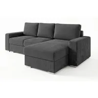 Deine Möbel 24 Ecksofa CORD - MINI 240 cm breit in Cord-Stoff / Webstoff Kuschelsofa, Ecksofa mit Ottomane 3 Teile, lose Rückenkissen waschbare Kissenbezüge Sofa in verschiedenen Farben