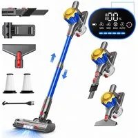 Goldstern-Tech Akku-Hand-und Stielstaubsauger, 450 W, beutellos, bis zu 50 Min Laufzeit, LED-Display, HEPA-Filter