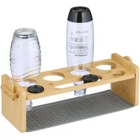 relaxdays Geschirrständer 4er Flaschenhalter aus Bambus, Zubehör für Flaschen für Wassersprudler