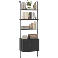 COSTWAY Bücherregal, 5-stöckiges Leiterregal mit Schrank, Wandmontage, Metall