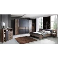 FORTE Bettanlage Bettanlage Bellevue Doppelbett Schwarzeiche und Schlammeiche LED