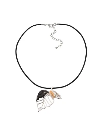 Steuer Modeschmuck Anhänger mit Kette Metall Blatt 3-farbig Lederband schwarz 45,5+7,0cm