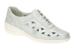 Waldl?ufer 607009 KYA Damenschuhe bequeme Halbschuhe Grau-Weiss Keilabsatz PU...