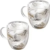KVOTA Thermoglas Doppelwandiges Glas 2-er Set je 300 ml Thermogläser Design „Tropen“, 2-tlg., Glas, Tropen-design, doppelwandig