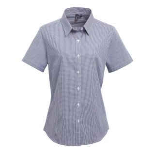 Premier Womens/Ladies Microcheck Kurzarm-Baumwollhemd (Marine/Weiß)