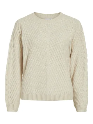 VILA - VIERIN L/S O-NECK CABLE KNIT TOP/BF birch - Gr. - M
