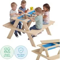 Bellabino Kindersitzgruppe Inny Outdoor-Bank aus Holz, (Tisch und Bänke, inkl. 2 Wannen, Sitzgruppe), für 4 Personen, unbehandelt, Kindermöbelset aus Kiefer Massivholz