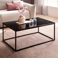 FINEBUY Couchtisch FB36841 Sofatisch Marmor Optik 100x60x40 cm Wohnzimmertisch Tisch (100x60x40 cm, Sofatisch mit Marmor Optik Schwarz), Wohnzimmertisch Kaffeetisch mit Metall-Gestell