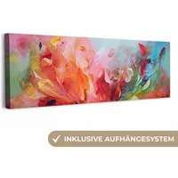 OneMillionCanvasses® Leinwandbild Panorama Ölfarbenoptik - Kunst - Abstrakt - Farbenfroh, Fotodruck (1 St), Wandbild, Deko Schlafzimmer Wohnzimmer Flur 60x20 cm