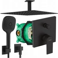 Hansgrohe und Bofler Duscharmatur Hansgrohe "VERNIS SHAPE" Unterputz Armatur mit Umsteller (inkl. IBOX Grundkörper, Unterputz Duschsystem, Duschanlage, Duschset, inkl. BOFLER Duschset #73, Brauseset, Regendusche 30cm, Deckenarm) matt schwarz, Wassers