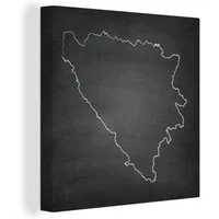 OneMillionCanvasses® Leinwandbild Schwarz-weiße Illustration von Bosnien und Herzegowina auf einer, (1 St), Leinwand Bilder für Wohnzimmer Schlafzimmer