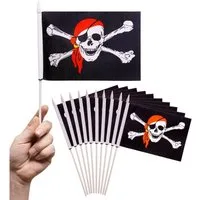 PHENO FLAGS Flagge Handfahne Piraten Fähnchen Stockfahne Handflagge Kinder (10er Set zur Deko), Flaggen mit Stab