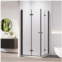 AmuseVera Eckdusche Falttür Duschwand Eckeinstieg Duschkabine Faltdusche Doppel Duschtüren, BxT: 70x70 cm, Einscheibensicherheitsglas, Set, mit hochwertigen Aluminiumprofilen in Schwarz, Faltdusche Falttürkabine Doppel Duschtür 180º Drehfalttür