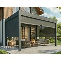 MCW Terrassendach Pergola 3x3m oder 3x4m Terassenvordach mit Rollos Lamellen anthrazit, Bedachung Lamellendach