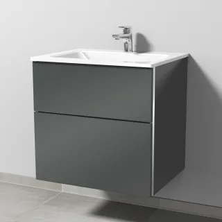 Sanipa 3way Glas-Set Glas-Waschtisch und Unterbau mit 2 Auszügen, Anthrazit-Glanz BS20179