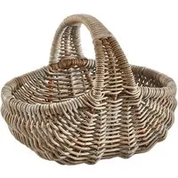 Kobolo Einkaufskorb Tragekorb Korb geflochten GIULIA mit Henkel Rattan kubu grey, Picknickkorb Flechtkorb Autokorb Shopper