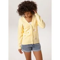 Aniston CASUAL Strickjacke mit aufgestickten Margeriten verziert