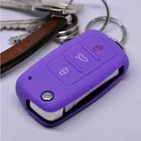 mt-key Schlüsseltasche Autoschlüssel Softcase Silikon Schutzhülle Lila, VW Seat Skoda ab 11/2009 3 Tasten Klappschlüssel
