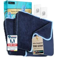 Blumbach Trockentuch Dusche & Auto 700 GSM, Mikrofasertuch (40x60 cm, 2er oder 3er Set inkl. 2 Klebehaken, 2-tlg., Microfaser Trockentuch Auto, Inkl. 2 Klebehaken, Fast Dry Microfaser Putztuch)