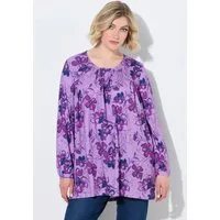 Ulla Popken T-Shirt Shirt A-Linie Zierfalten Carré-Ausschnitt Langarm
