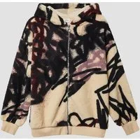 s.Oliver Funktionsjacke Indoor-Jacke Kuschelige Oversize-Jacke aus Teddy-Plüsch mit Graffiti-Print