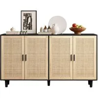 Celya Sideboard 158CM Sideboard Schlafzimmer, Rattanschrank, Aufbewahrungsschrank (Einfache Montage, Schwarz), Eleganter und funktioneller 4-türiger Rattan Schrank für Schlafzimmer
