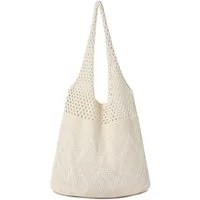 nsihing Strandtasche Damen Sommer Boho, Gestrickte Tasche Beach Bag Netz Strandbeutel, Häkeltasche Mesh Gehäkelt Handtasche, Umhängetasche