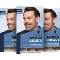 Schwarzkopf Haarfarbe MEN RE-NATURE Naturton Dunkel Dunkelbraun bis Schwarz 3 x 145ml, Spar-Pack, 3-tlg., Stellt ohne Haare färben die Naturhaarfarbe wieder her